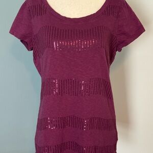 Coldwater Creek Rich Maroon Sequin Short Sleeve Top
